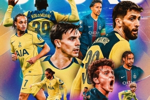 热刺发布客战巴黎海报：西蒙斯、穆阿尼 VS 马尔基尼奥斯、内维斯