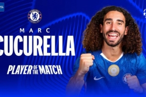 5次抢断！欧冠官方：库库雷利亚当选切尔西3-0巴萨全场最佳球员