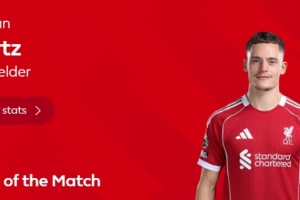 造乌龙扳平比分！维尔茨当选利物浦vs桑德兰最佳球员